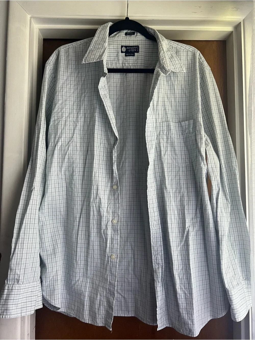 J. Crew Men’s White Shirt with Blue Grid Check